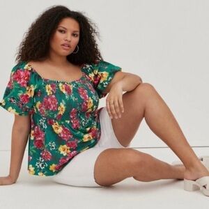 Torrid | Smocked Babydoll Poplin Puffy Sleeve Cotton Top Size 0